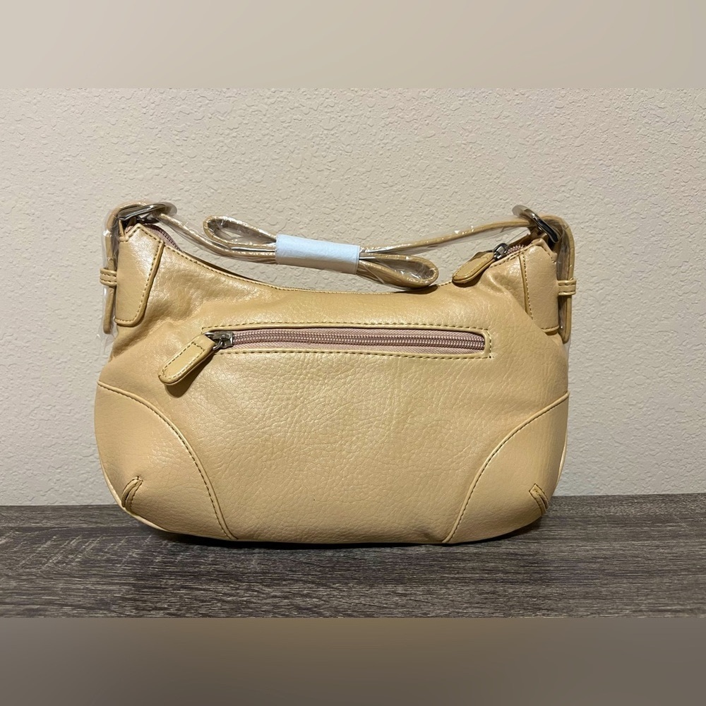 Beige Faux Leather Shoulder Bag